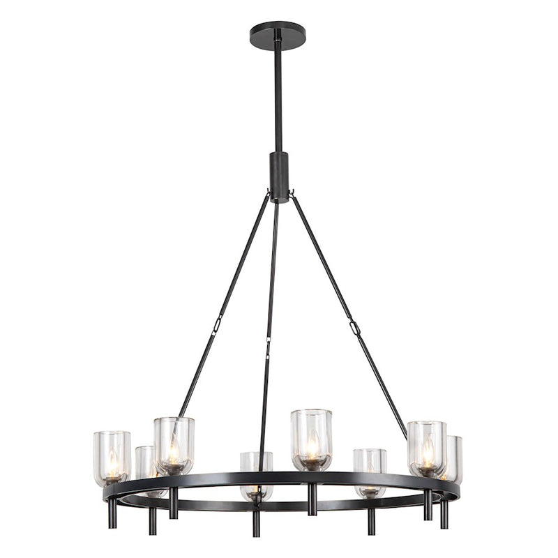 Kuzco Alora Lucian 36in 8-Light Chandelier | Clear Crystal and Urban Bronze Steel with Alabaster Shades | Dining Room & Living | Model CH338836UBCC