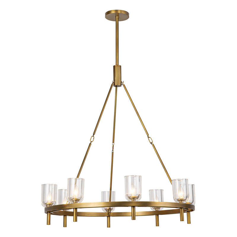 Kuzco Alora Lucian 36in 8-Light Chandelier | Vintage Brass and Clear Crystal with Alabaster Diffuser | Dining Room & Living Room | Model CH338836VBCC