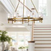 Kuzco Alora Lucian 36in 8-Light Chandelier | Vintage Brass and Clear Crystal with Alabaster Diffuser | Dining Room & Living Room | Model CH338836VBCC
