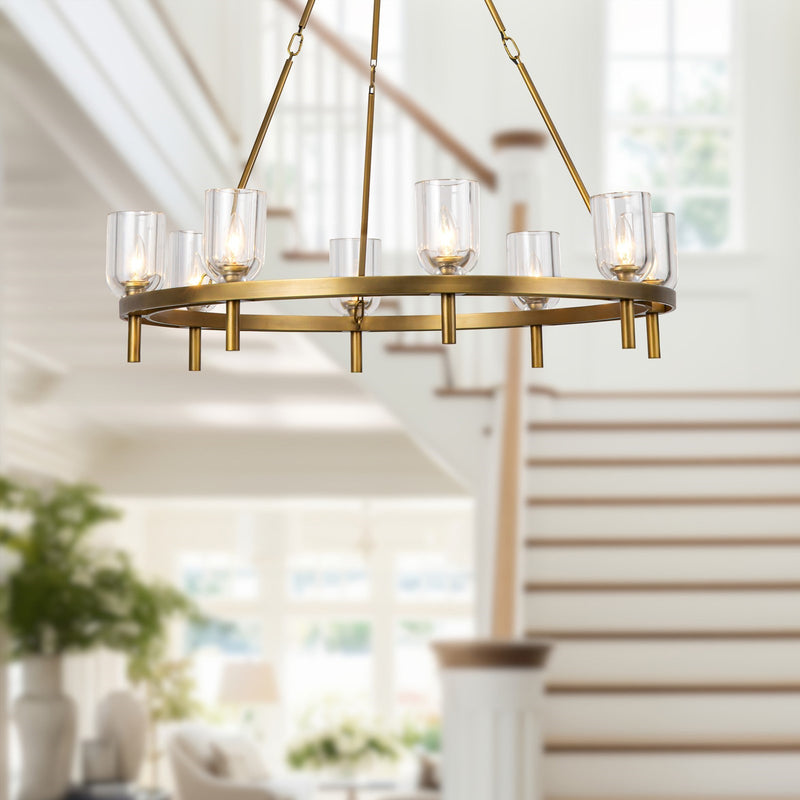 Kuzco Alora Lucian 36in 8-Light Chandelier | Vintage Brass and Clear Crystal with Alabaster Diffuser | Dining Room & Living Room | Model CH338836VBCC