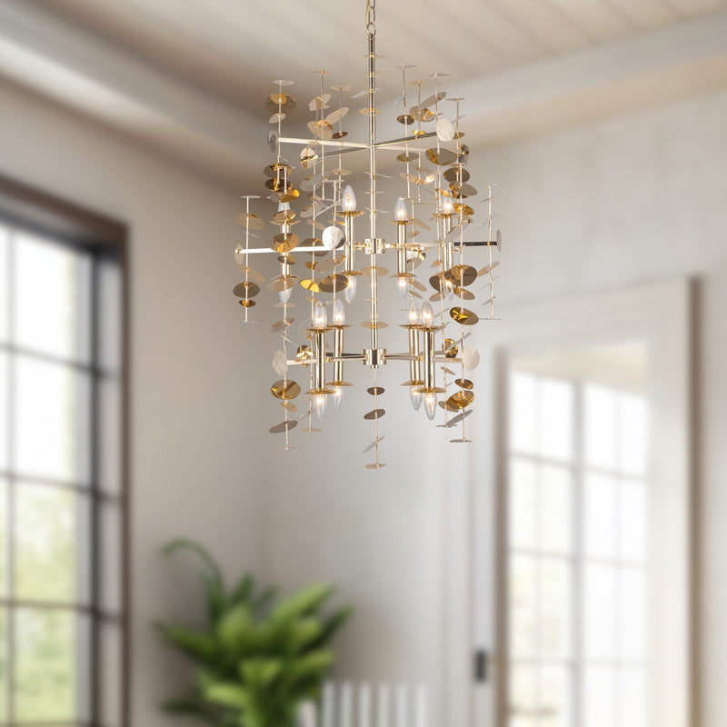 Kuzco Yukari 41in 16-Light Chandelier | Modern Polished Brass Steel Petals | Dining Room & Living Room Centerpiece | 30 x 40 in | Model CH340041PB