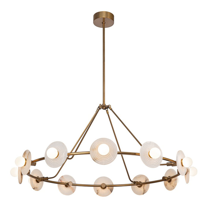 Alora Dahlia 46" LED Chandelier, Vintage Brass/Alabaster/Opal