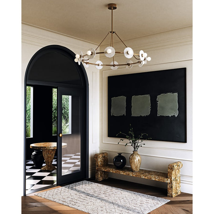 Alora Dahlia 46" LED Chandelier, Vintage Brass/Alabaster/Opal