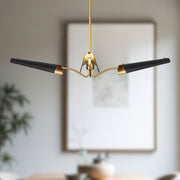 Kuzco Osorio 46in 16-Light LED Chandelier | Mid-Century Matte Black and Vintage Brass Steel | Dining Room & Living Room | 1200lm | Model CH347346MBVB