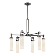 Kuzco Wynwood 32in 6-Light Chandelier | Industrial Urban Bronze and Glossy Opal Glass | Dining Room & Living Room | Model CH355632UBGO