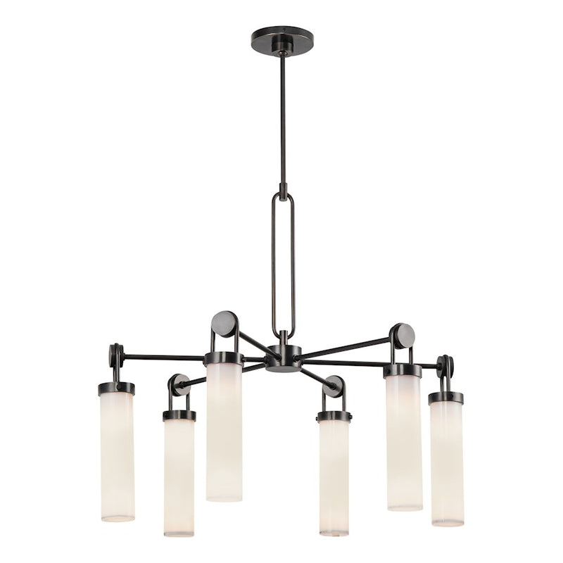 Kuzco Wynwood 32in 6-Light Chandelier | Industrial Urban Bronze and Glossy Opal Glass | Dining Room & Living Room | Model CH355632UBGO