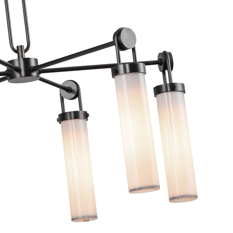Kuzco Wynwood 32in 6-Light Chandelier | Industrial Urban Bronze and Glossy Opal Glass | Dining Room & Living Room | Model CH355632UBGO