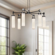 Kuzco Wynwood 32in 6-Light Chandelier | Industrial Urban Bronze and Glossy Opal Glass | Dining Room & Living Room | Model CH355632UBGO