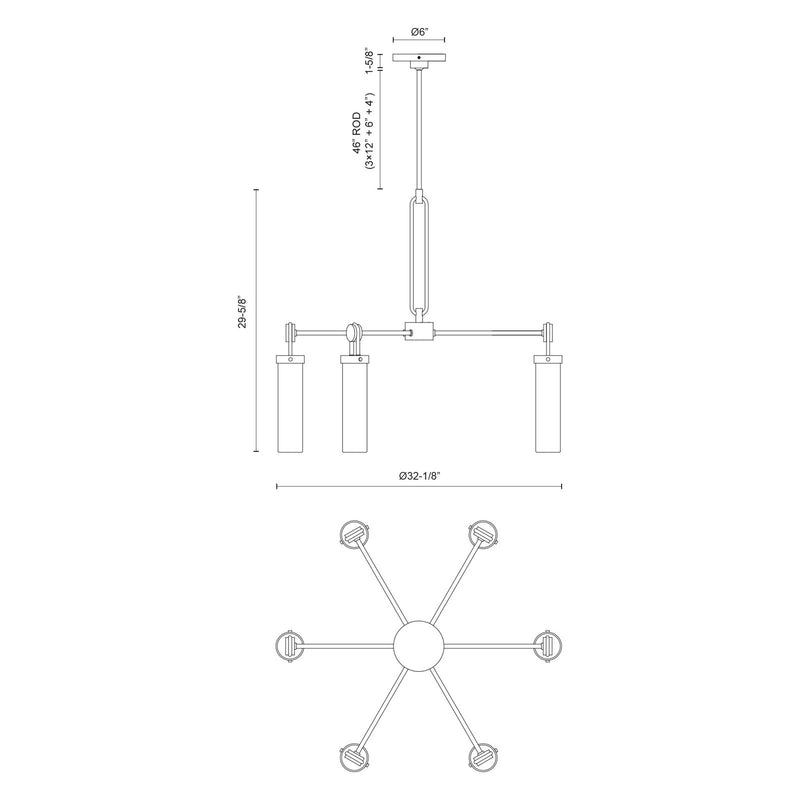 Kuzco Wynwood 32in 6-Light Chandelier | Industrial Urban Bronze and Glossy Opal Glass | Dining Room & Living Room | Model CH355632UBGO