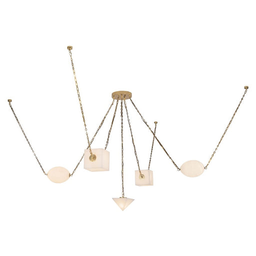 Kuzco Mineral 5-Lt Brass Dimmable LED Chand, Patina Brass/Alabaster