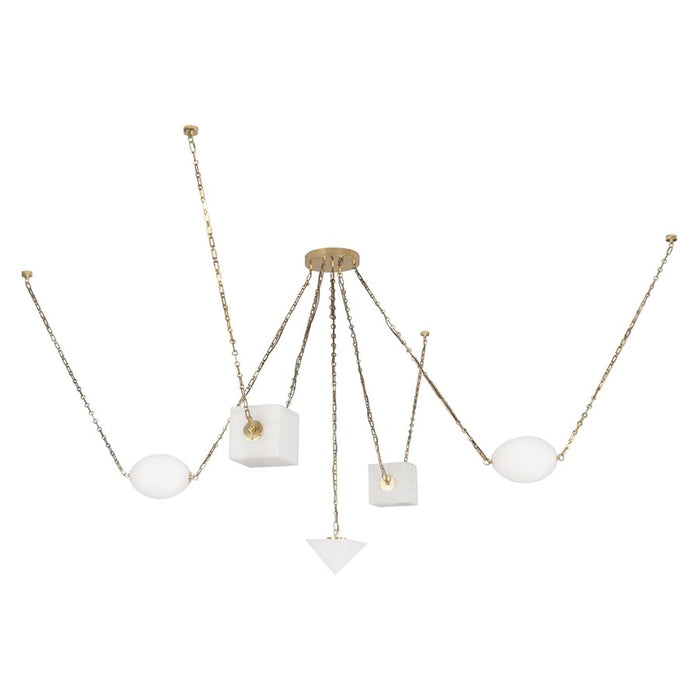 Kuzco Mineral 5-Lt Brass Dimmable LED Chand, Patina Brass/Alabaster