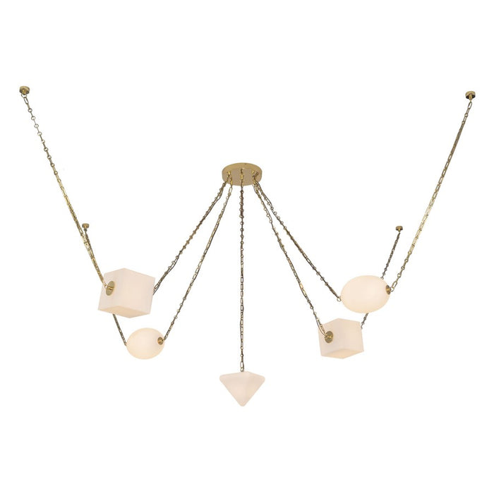Kuzco Mineral 5-Lt Brass Dim LED Chand, Patina Brass/Opal Glass - CH360105PTBOP