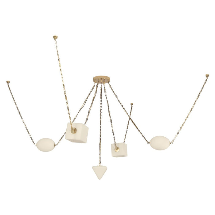 Kuzco Mineral 5-Lt Brass Dimmable LED Chand, Patina Brass/Opal Glass