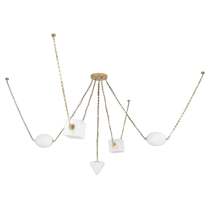 Kuzco Mineral 5-Lt Brass Dimmable LED Chand, Patina Brass/Opal Glass
