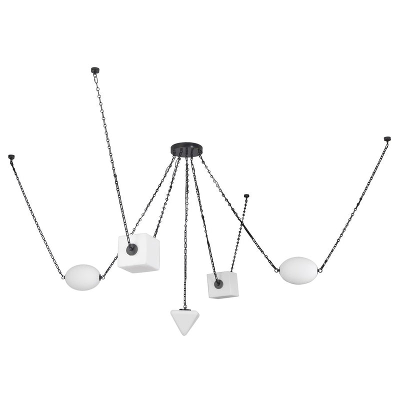 Kuzco Mineral 5-Lt Black Dimmable LED Chand, Urban Bronze/Matte Opal Glass
