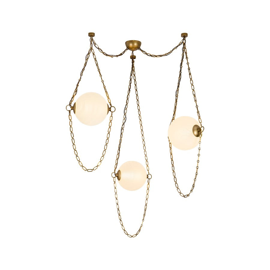 Kuzco Petra 3 Lt Brass Dim LED Chand, Vintage Brass/Cloud Glass - CH372103VBCDG