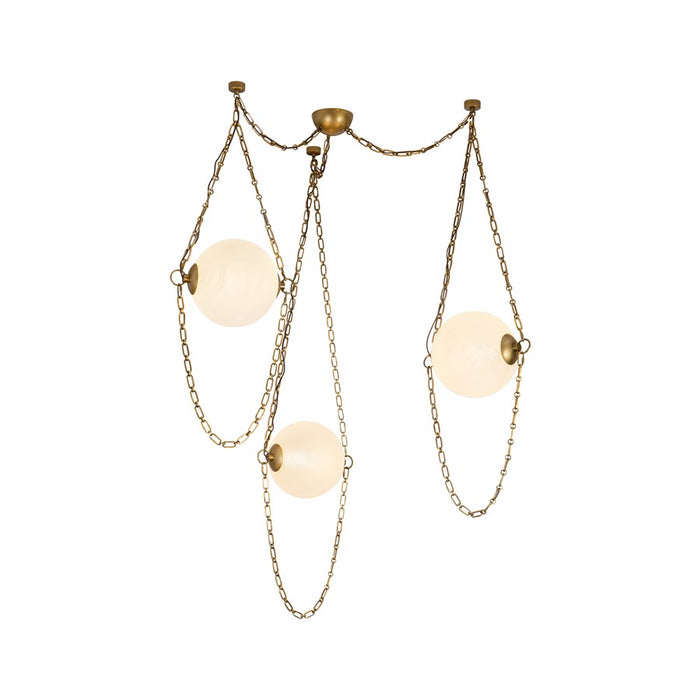 Kuzco Petra 3 Lt Brass Dimmable LED Chand, Vintage Brass/Cloud Glass