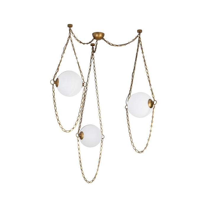 Kuzco Petra 3 Lt Brass Dimmable LED Chand, Vintage Brass/Cloud Glass