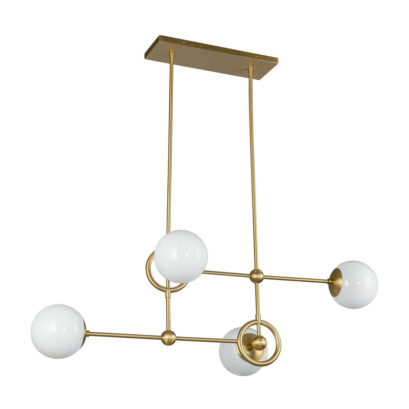 Kuzco Fiore 42in 4-Light Chandelier | Brushed Gold and Glossy Opal Glass | Dining Room & Living Room | 16.62 x 16.62 x 14.38 in | Model CH407342BGGO