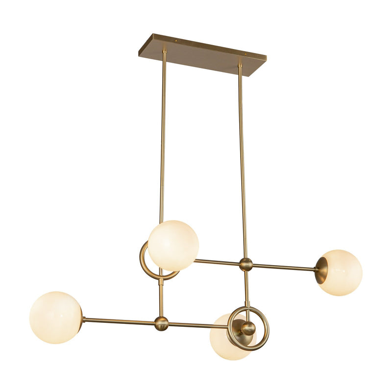 Kuzco Fiore 42in 4-Light Chandelier | Brushed Gold and Glossy Opal Glass | Dining Room & Living Room | 16.62 x 16.62 x 14.38 in | Model CH407342BGGO
