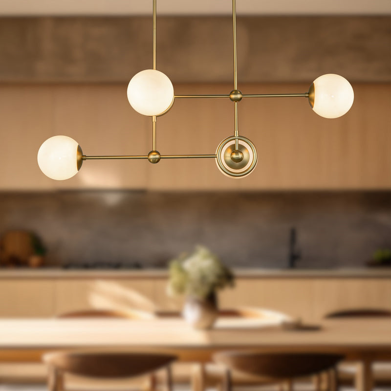 Kuzco Fiore 42in 4-Light Chandelier | Brushed Gold and Glossy Opal Glass | Dining Room & Living Room | 16.62 x 16.62 x 14.38 in | Model CH407342BGGO