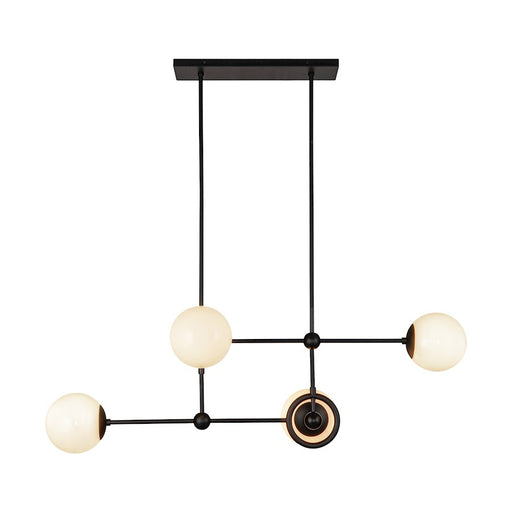 Alora Mood Fiore 42in 4-Light Chandelier | Vintage Modern Matte Black Steel and Glossy Opal Glass | Dining Room & Living Room | Model CH407342MBGO