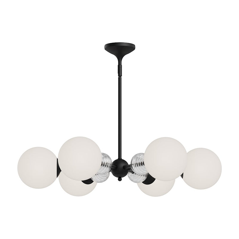 Kuzco Celia 30in 6-Light Chandelier | Eclectic Matte Black and Opal Glass with Clear Ribbed Accents | Dining Room & Living Room | Model CH415330MBOP