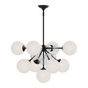 Alora Mood Celia 30in 9-Light Chandelier | Matte Black and Opal Glass with Clear Ribbed Glass | Dining Room & Living Room | E12 | Model CH415331MBOP