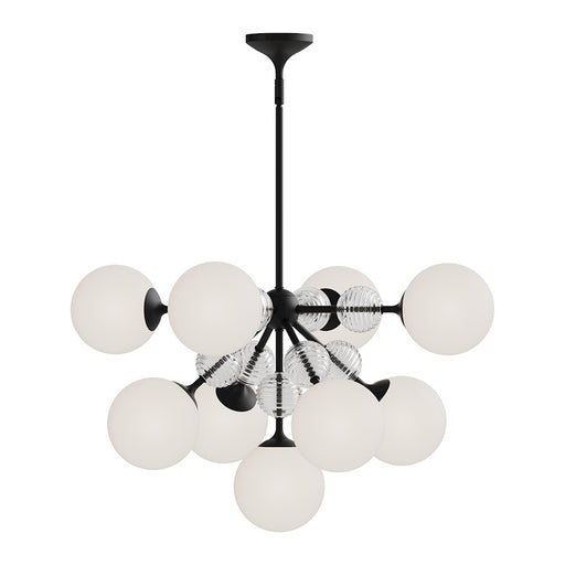 Alora Mood Celia 30in 9-Light Chandelier | Matte Black and Opal Glass with Clear Ribbed Glass | Dining Room & Living Room | E12 | Model CH415331MBOP