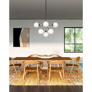 Alora Mood Celia 30in 9-Light Chandelier | Matte Black and Opal Glass with Clear Ribbed Glass | Dining Room & Living Room | E12 | Model CH415331MBOP