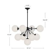 Alora Mood Celia 30in 9-Light Chandelier | Matte Black and Opal Glass with Clear Ribbed Glass | Dining Room & Living Room | E12 | Model CH415331MBOP