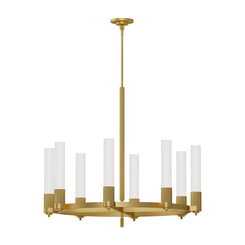 Kuzco Alora Mood Rue 38in 8-Light Chandelier | Parisian Brushed Gold Steel and Glossy Opal Glass | Dining Room & Living Room | Model CH416108BG