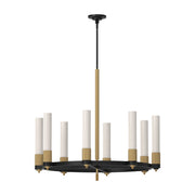 Kuzco Rue 38in 8-Light Chandelier | Parisian Matte Black and Brushed Gold Steel with Glossy Opal Glass | Dining Room & Living | Model CH416108MBBG
