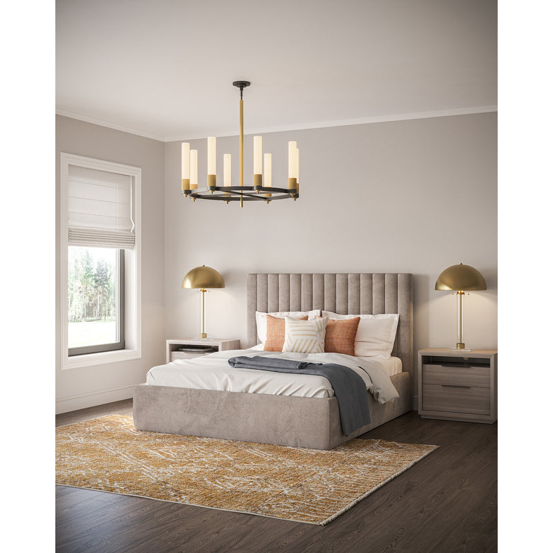 Kuzco Rue 38in 8-Light Chandelier | Parisian Matte Black and Brushed Gold Steel with Glossy Opal Glass | Dining Room & Living | Model CH416108MBBG