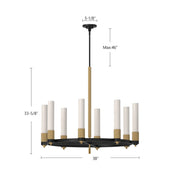 Kuzco Rue 38in 8-Light Chandelier | Parisian Matte Black and Brushed Gold Steel with Glossy Opal Glass | Dining Room & Living | Model CH416108MBBG