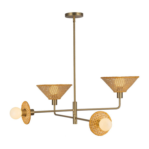 Kuzco Piper 38" Socket Chandelier, Brushed Gold/Rattan Shade - CH432438BG