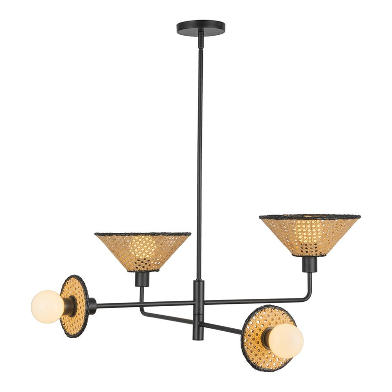 Kuzco Piper 38" Socket Chandelier, Matte Black/Rattan Shade - CH432438MB