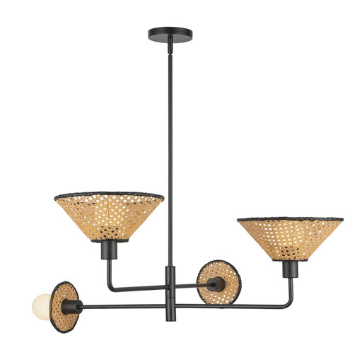 Kuzco Piper 38" Socket Chandelier, Matte Black/Rattan Shade