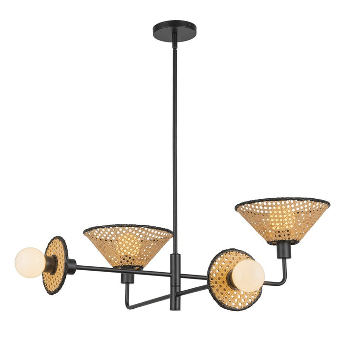 Kuzco Piper 38" Socket Chandelier, Matte Black/Rattan Shade