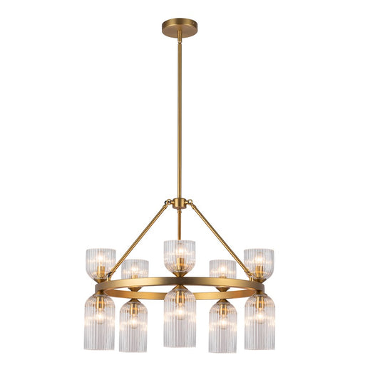 Kuzco Nelly 26" Socket Chandelier, Gold/Clear Ribbed Glass