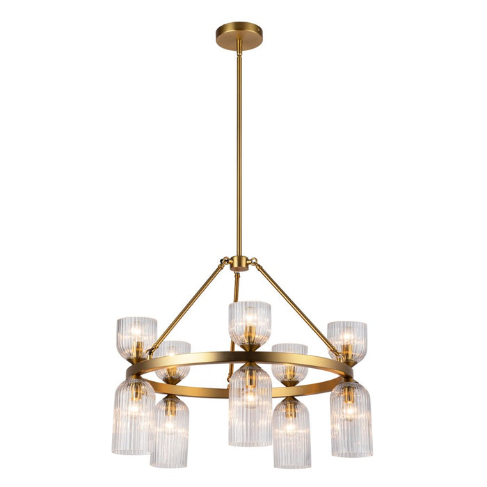 Kuzco Nelly 26" Socket Chandelier, Gold/Clear Ribbed Glass