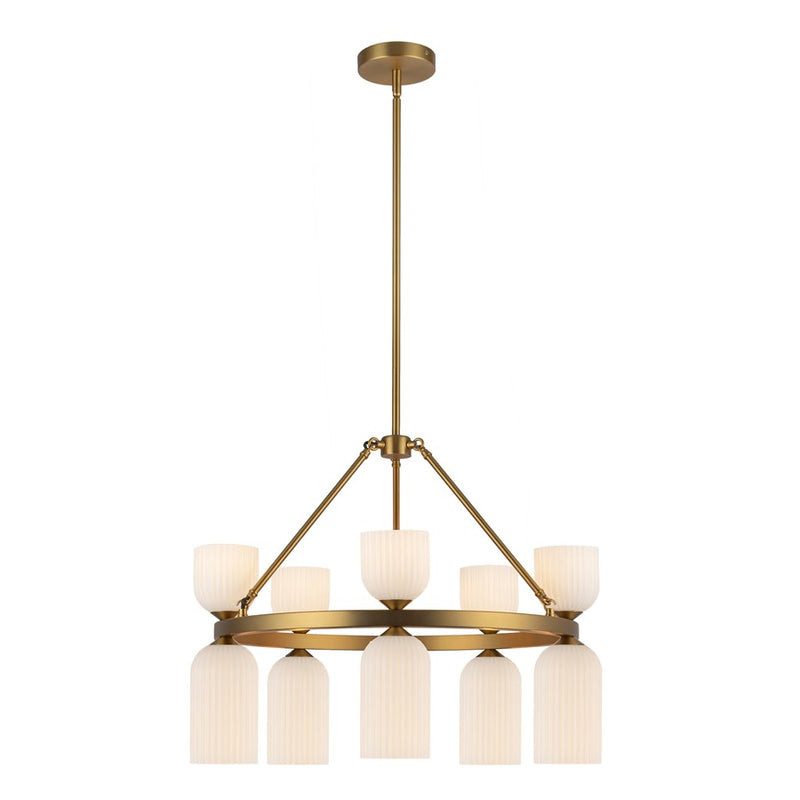 Kuzco Nelly 26" Socket Chandelier, Gold/Glossy Ribbed Opal Glass