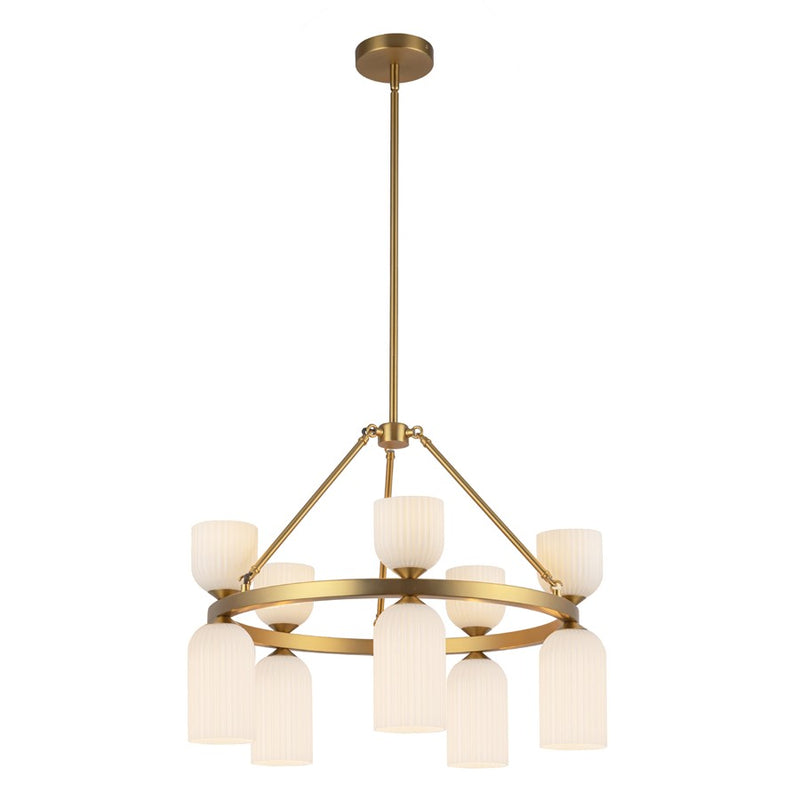 Kuzco Nelly 26" Socket Chandelier, Gold/Glossy Ribbed Opal Glass