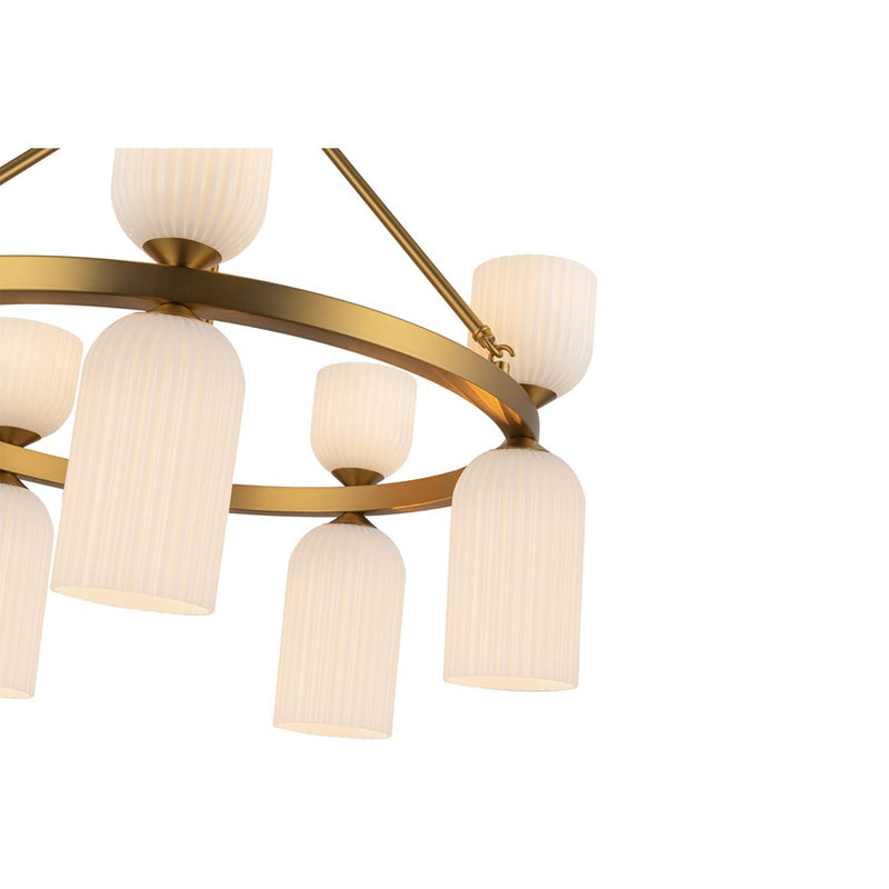 Kuzco Nelly 26" Socket Chandelier, Gold/Glossy Ribbed Opal Glass