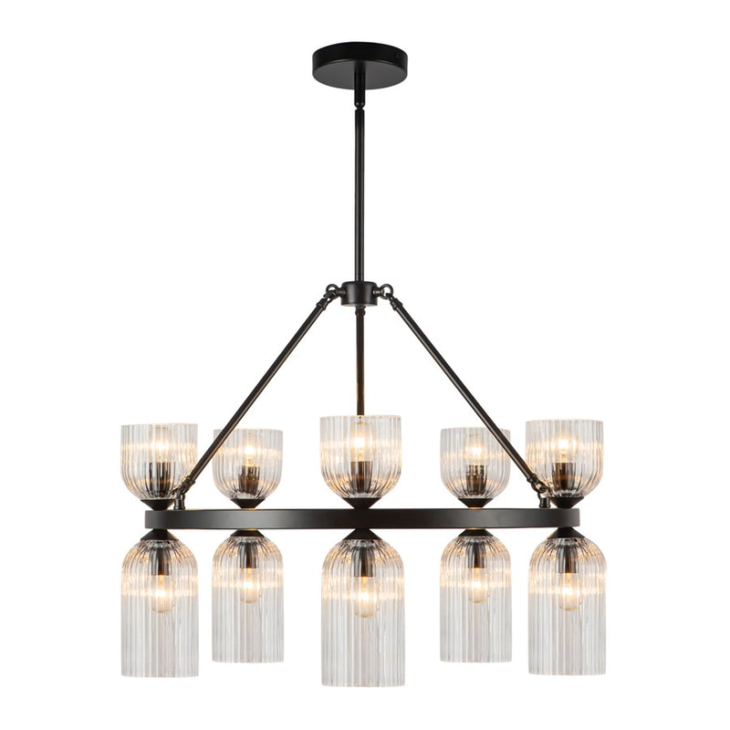 Kuzco Nelly 26" Socket Chandelier, Black/Clear Ribbed Glass - CH442626MBCR