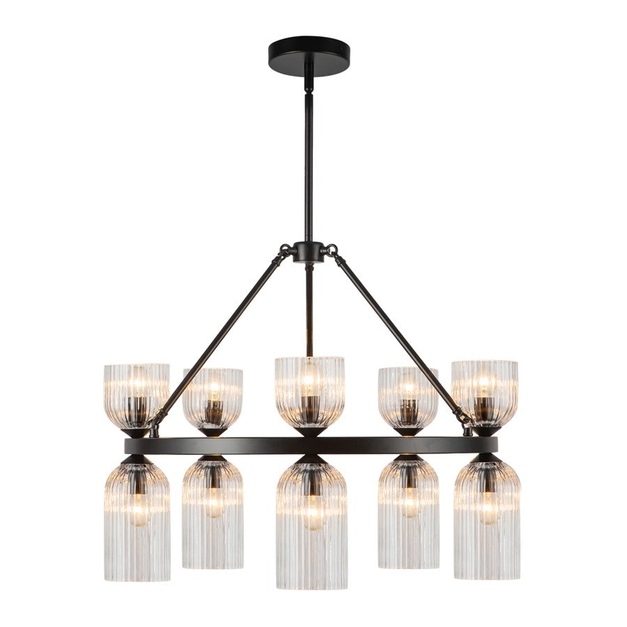 Kuzco Nelly 26" Socket Chandelier, Black/Clear Ribbed Glass - CH442626MBCR