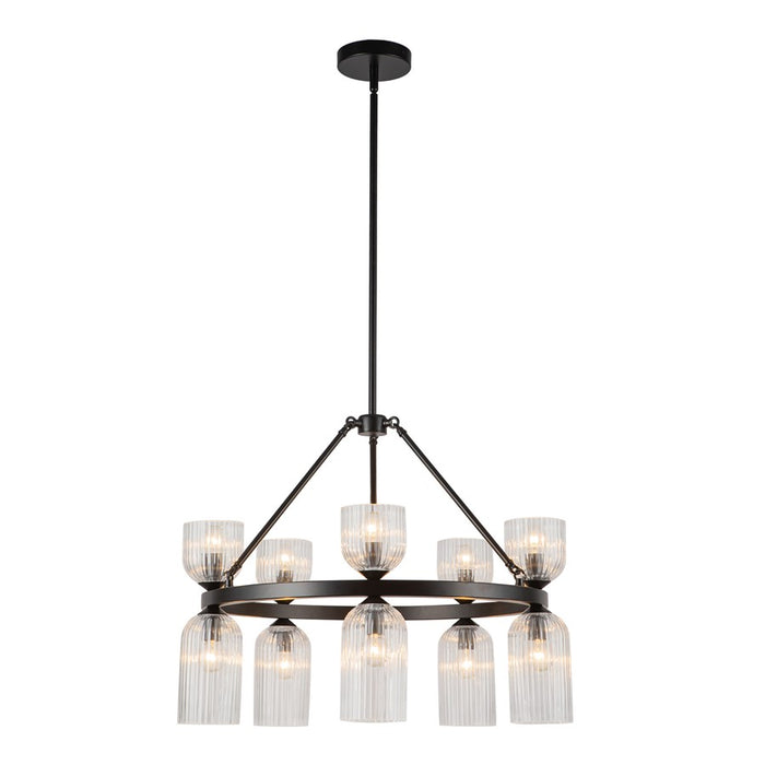 Kuzco Nelly 26" Socket Chandelier, Black/Clear Ribbed Glass