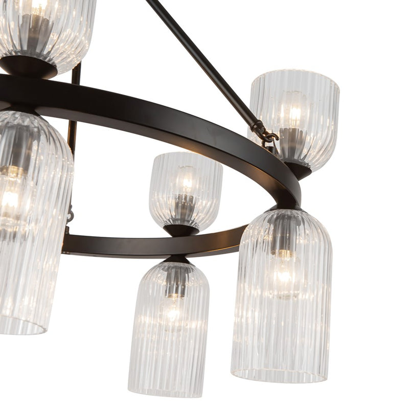 Kuzco Nelly 26" Socket Chandelier, Black/Clear Ribbed Glass