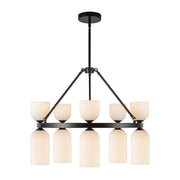 Kuzco Nelly 26" Socket Chandelier, Black/Glossy Ribbed Opal Glass - CH442626MBGR