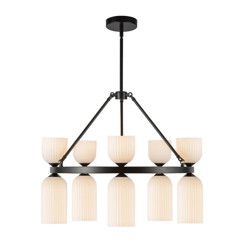 Kuzco Nelly 26" Socket Chandelier, Black/Glossy Ribbed Opal Glass - CH442626MBGR